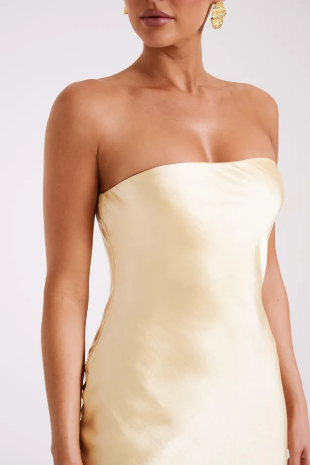Women Meshki Dresses Tyler Strapless Satin Midi Dress 8211 Butter Women Meshki Dresses Tyler Strapless Satin Midi Dress 8211 Butter