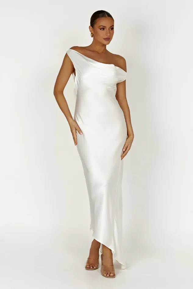 Women Meshki Dresses Yvette Slip Maxi Dress With Asymmetrical Hem 8211 White