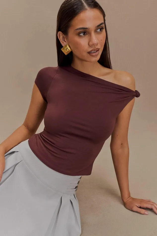 Women Meshki Tops Betty Short Sleeve Modal Top With Knot Shoulder 8211 Mahogany Women Meshki Tops Betty Short Sleeve Modal Top With Knot Shoulder 8211 Mahogany