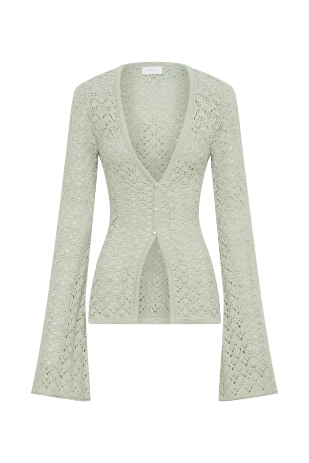 Women Meshki Tops Murphy Long Sleeve Knit Shell Button Cardigan 8211 Pastel Green