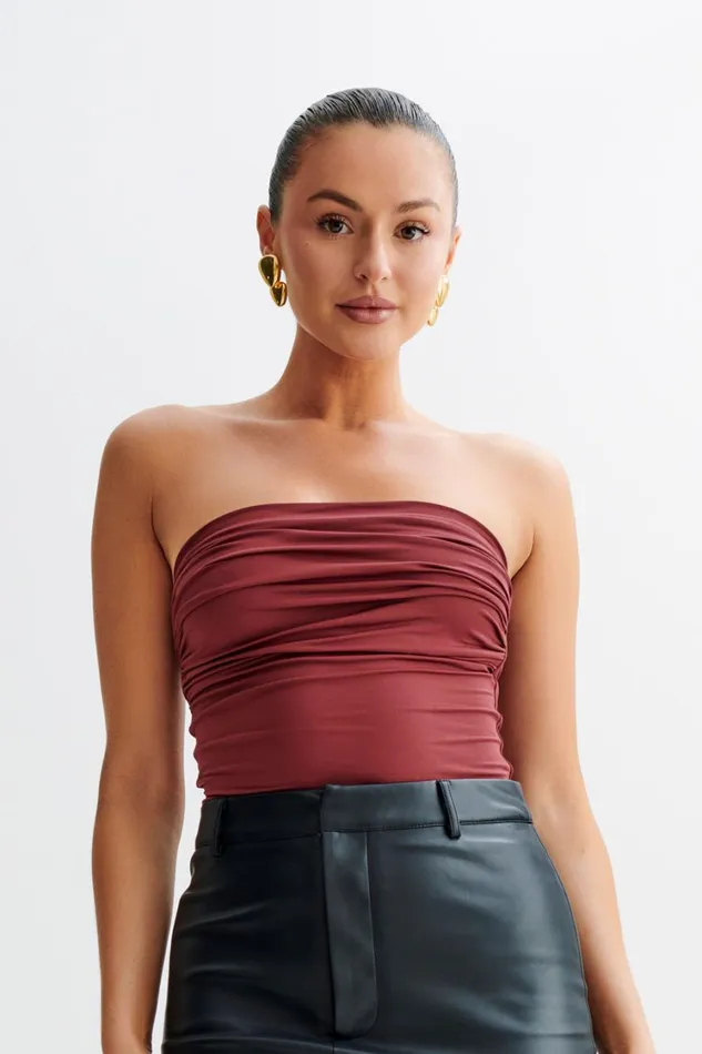 Women Meshki Tops Romina Recycled Nylon Ruched Bodysuit 8211 Wine