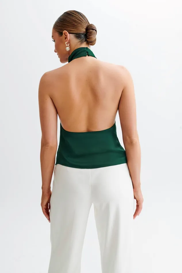 Women Meshki Tops Seraphine Satin Halter Top 8211 Forest Green