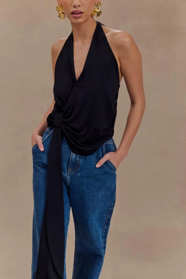 Women Meshki Tops Tyla Draped Slinky Halter Top 8211 Black