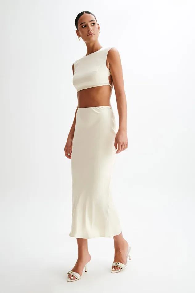 Women Meshki Tops Viviana Satin Sleeveless Crop Top 8211 Ivory