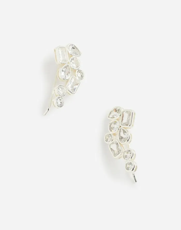 Women Mixed Cut Crystal Cluster Ear Crawlers Polished Silver Madewell Jewelry Women Mixed Cut Crystal Cluster Ear Crawlers Polished Silver Madewell Jewelry