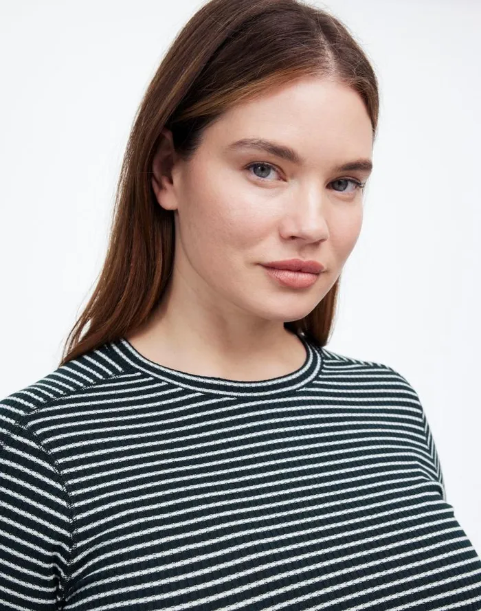 Women Plus Ribbed Crewneck LongSleeve Tee In Stripe Luxury Forest Madewell Tees