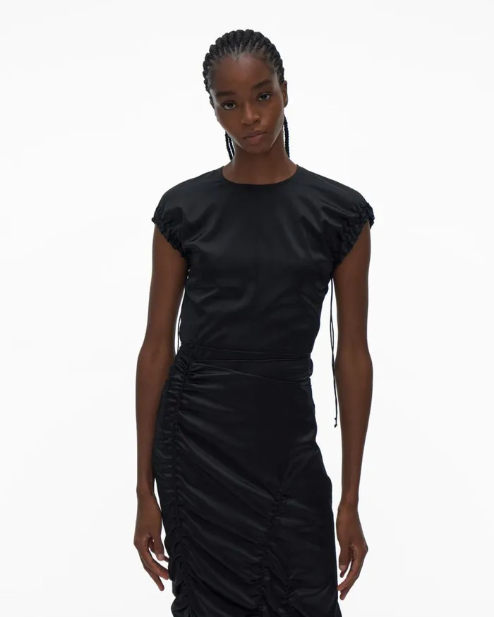 Women Ruched Satin Top Black Helmut Lang Tops
