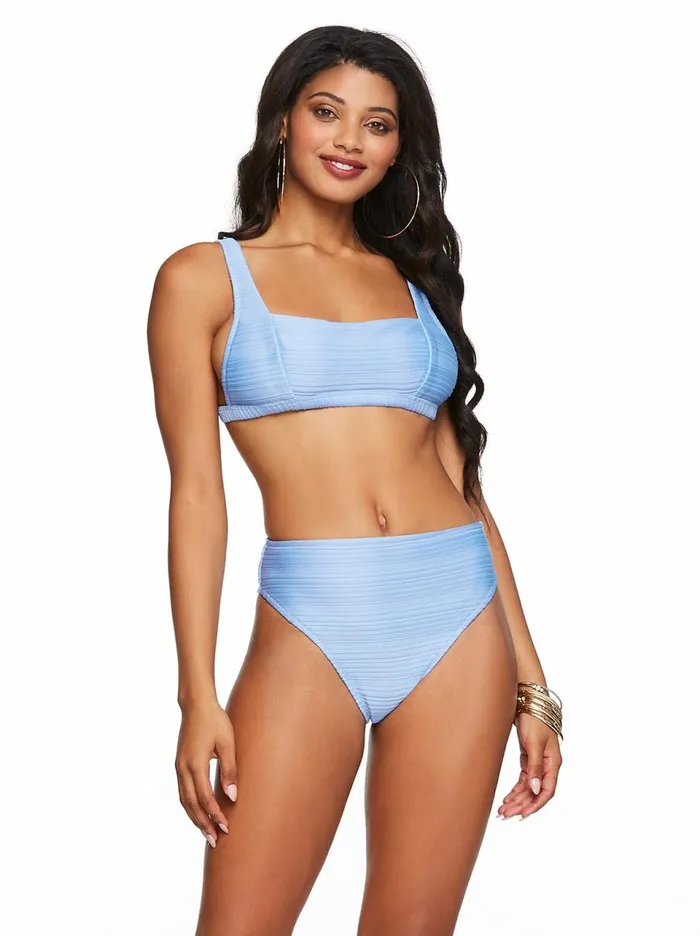 Women Swim Jessica Simpson Thick Strap Retro Bra In Blue Mist Textured Blue Mist