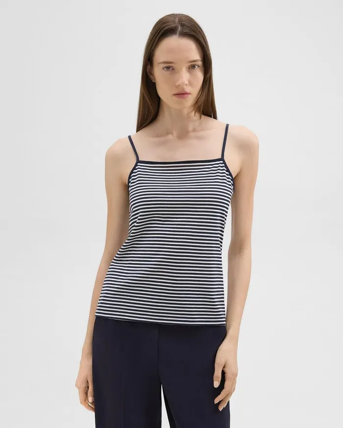 Women Theory TShirts Tank Tops Square Neck Tank In Striped Pima Cotton Navywhite Women Theory TShirts Tank Tops Square Neck Tank In Striped Pima Cotton Navywhite