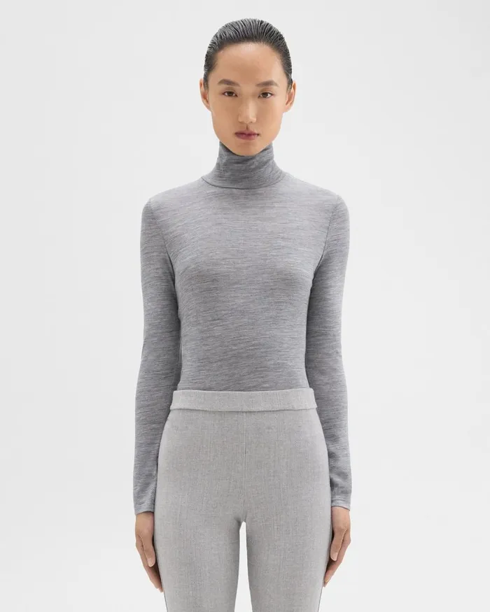 Women Theory TShirts Tank Tops Turtleneck Tee In Meacutelange Wool Jersey Grey Melange Women Theory TShirts Tank Tops Turtleneck Tee In Meacutelange Wool Jersey Grey Melange