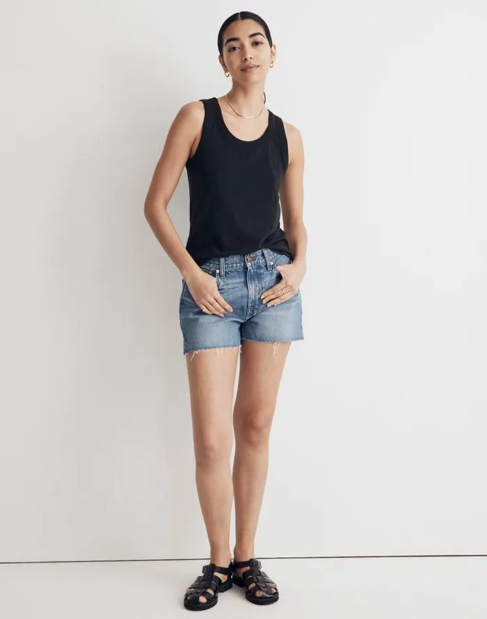 Women Whisper Cotton Scoopneck Tank Top True Black Madewell Tees