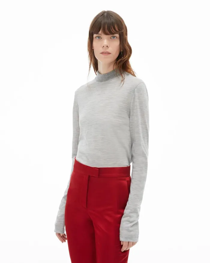 Women Wool Jersey Mockneck Sweater Heather Grey Helmut Lang Sweaters