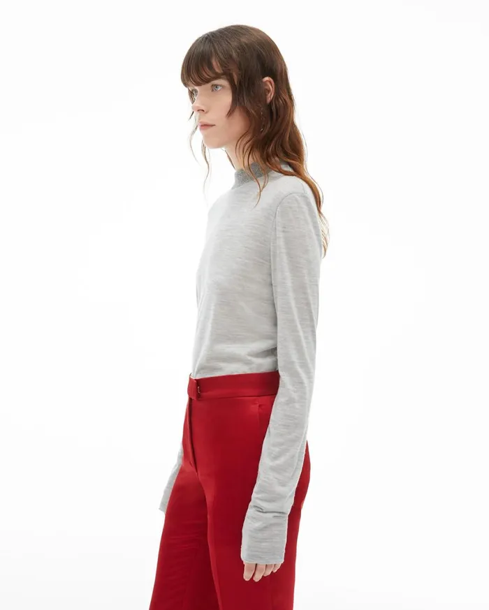 Women Wool Jersey Mockneck Sweater Heather Grey Helmut Lang Sweaters